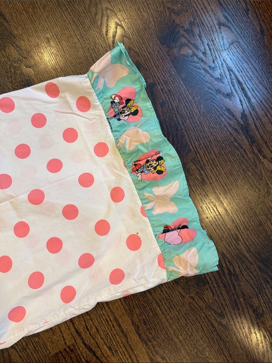 Disney Other - Vintage Minnie mouse Pink Polka Dot Pillowcase with Mint Ruffled Edge Disney